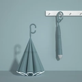 Morandi green double-layer inverted umbrella with C-shaped handle standing on floor - Dark Night Green - Automatic Inverted