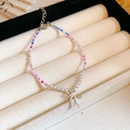 Bracelet en perles d'eau douce avec perles de verre bleu rose et breloque papillon - 97# Style Coloré Nœud Rose