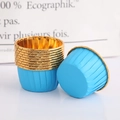 Detail view of blue and gold metallic foil cupcake liners with thick heat resistant texture - Single-sided Blue Gold Rim