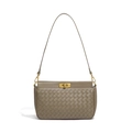 Elegante borsa a mano in pelle intrecciata verde salvia con chiusura dorata da donna - Tè di Pino