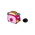 Broche de metal tostadora rosa con flores coloridas y cierre de goma para ropa - Tostadora Floral (CZ1222-3)