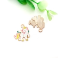 Front and back view of colorful unicorn enamel pendants with golden alloy plating - 18x19mm Unicorn (15521)