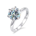 Klassischer sechsfach Krappen runder Moissanit Ring in Silber, eleganter Schmuck. - HK 15 / US 7 / 1 ct / Weißgold