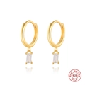 Detail of 925 sterling silver gold hoop earrings with rectangular zircon pendant - Gold-White Zirconia