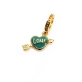 Golden heart arrow pendant with green enamel and Love engraving for DIY bracelets - Green Love Heart Arrow Charm