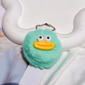 Cute mint green fluffy monster keychain with big eyes and yellow duck lips charm - Bead Chain Style / Green