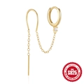 S925 sterling silver gold-plated chain link hoop earring with clover cubic zirconia - Hoop & Hook Chain - Gold - Single / 925 Silver
