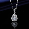 Pear-shaped silver-plated necklace with sparkling drop pendant and round-cut center stone - Xl-142 [with Four-leaf Clover Chain]