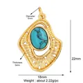 Gedetailleerde weergave van een vergulde golfhanger met blauwe turkoois steen en maten - L244901-Turquoise Ovale Edelsteen
