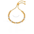 Adjustable golden titanium steel evil eye bracelet with sparkling crystal accents - Polished Round Bead Style (E419) / Gold