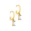 Classic gold C-shaped hoop earrings featuring rectangular white zircon drop pendants - C-Shape Baguette Zircon