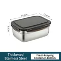 1850ML stainless steel food container with black airtight lid, 21.4x15.6x8.8cm size - 1850ML Rectangular Fresh-keeping Box With Lid