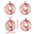 Pink resin pendant with gold sunburst star motif and stainless steel ring attachment - Round Watermelon Red Stone - Sun