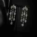 Elegant silver tassel earrings with zircon marquise and teardrop crystal pendants - Silver-Transparent