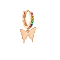Elegant gold butterfly hoop earring with colorful rainbow zircons and polished finish - Butterfly / Rose Gold