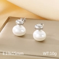 French minimalist white pearl earrings with silver finish studs on beige texture - Style E Steel Silver Minimalist (KE115685-GC)
