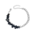 Bracelet en pierres naturelles noires et chaîne à maillons argentée avec fermoir ajustable - Agate Noire Argent