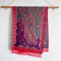 Ethno-Schal mit Paisley-Muster und Fransen in Rot, Lila und Grau für Damen - 200*65cm / Violett Grau (BXS-587)