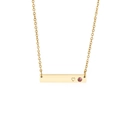 Gold bar necklace with engraved heart and pink gemstone birthstone pendant - Gold Style with Pink Stone (KN202647-KFC)