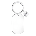 Polished silver stainless steel rectangle dog tag keychain with pinky swear charm - Pinky Swear Charm
