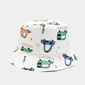 Close-up of white bucket hat with colorful cartoon monster patterns and cotton texture - M (56-58cm) / White Dinosaur Monster Print
