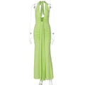 Detailed close-up of neon green bodycon maxi dress with backless halter neck and ruched texture - S / Yellow-Green