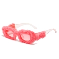 Gafas de sol cuadradas rosa brillante con borde de piel sintética y montura de color - Piel Rosa