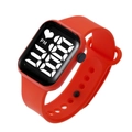 Waterproof digital LED wristwatch with square black dial and red silicone strap for students - Orange White LED