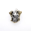 Collana hip hop in acciaio al titanio con pendente teschio argento e serpente cobra dorato - Solo ciondolo (Senza catena) / Oro e Argento