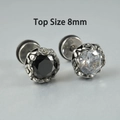 8mm stainless steel screw back stud earrings with black and white zircon stones - NO 10