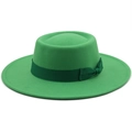 Cappello fedora classico in feltro di lana verde con tesa larga e fiocco di nastro - M (56-58cm) / Verde Erba