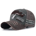 Berretto da baseball vintage in grigio scuro e marrone con ricamo Rock Rebel - Regolabile / Fronte Verde Scuro Corpo Caffè