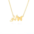 Gold butterfly necklace with letter H and heart pendant on a delicate chain - Letter H