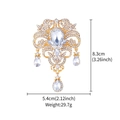 Luxurious vintage gold crystal brooch with three pear-shaped pendants and measurements - XD825001-2-Gold Baroque Flower
