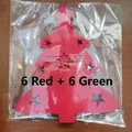 6 Red and 6 Green Christmas tree felt cutlery holders with star cutout design - Star Style 12-Piece Set (6 Red + 6 Green) / Red+Green