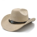 Dettaglio del cappello da cowboy beige in pelle scamosciata con corda e decoro turchese - M (56-58cm) / Cammello Chiaro