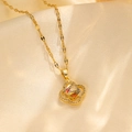 Elegant gold-plated four-leaf clover necklace featuring an iridescent square crystal - 8972 Golden Iridescent Four-leaf Clover