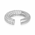 Silver C-shaped ear cuff with half polished finish and half micro-pave crystals - Silver-White Zirconia
