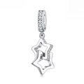 Pendentif double étoile entrelacée en argent 925 avec incrustation de zircons - Pendentif Étoiles se Réfléchissant 0612