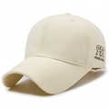 Classic cream cotton baseball cap with intricate brown side embroidery and curved brim - Adjustable / Light Beige