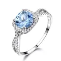 Classic 925 sterling silver ring with cushion cut sky blue gemstone and halo of diamonds - Size 5 / Cushion Sky Blue Gemstone Style (RUJ063B-1)