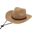 Cappello da cowboy classico in paglia con fascia in pelle e cinturino regolabile - Kaki (corda Cerata + Corda) / Taglia Unica (Paglia)