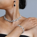 Set gioielli da sposa con collana, bracciale e orecchini con pietre nere a goccia e cristalli - Set da 3 Pezzi Argento Nero (778)