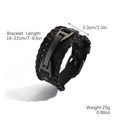 Vintage black leather bracelet with metal clasp and detailed size measurement labels - Black Wide Leather