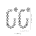 Silver beaded C-shaped titanium steel earrings with butterfly back and size dimensions - JH508-1-Steel Color C-Letter Beaded Hoop Earrings
