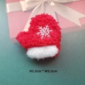 Detail view of 5.5cm plush Christmas glove charm with white snowflake and fuzzy trim - Christmas Mittens