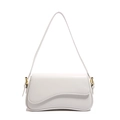 Elegante borsa a tracolla in pelle bianca con patta a curva S e anello in metallo dorato - Bianco