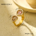 Adjustable gold titanium ring with pink and champagne stones and small pearls - Pearl Round Pink + Yellow Teardrop