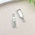 Silver wine bottle charms for DIY jewelry making with GIN text and hanging loops - GIN Bottle