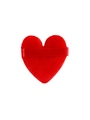 Red heart-shaped flocked makeup puff with silk ribbon handle for precision application - Flocked Heart Puff / Red